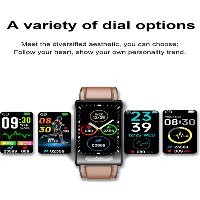 Health Monitoring Smart Leather Strap Watch With Colour Screen - Black