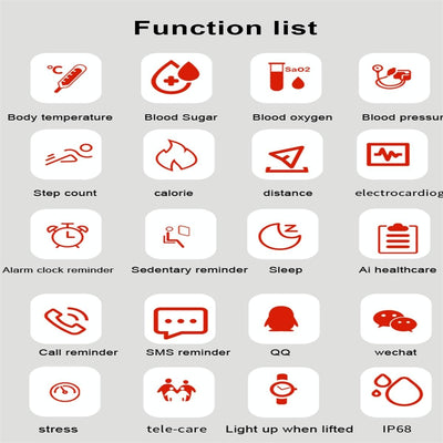 Health Monitoring Smart Leather Strap Watch With Colour Screen - Black