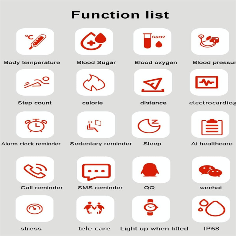 Health Monitoring Smart Leather Strap Watch With Colour Screen - Black