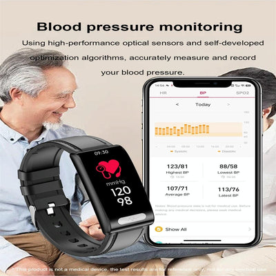 Health Monitoring Smart Leather Strap Watch With Colour Screen - Black