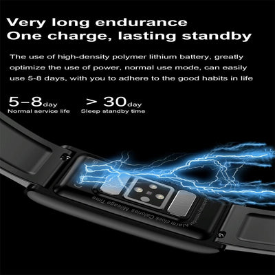 Health Monitoring Smart Leather Strap Watch With Colour Screen - Black