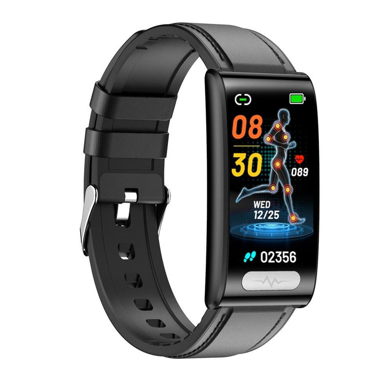 Health Monitoring Smart Leather Strap Watch With Colour Screen - Black