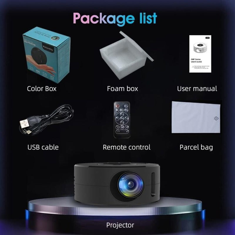 Portable Mini Projector - Hd Led Usb Powered Wired Connection - Black
