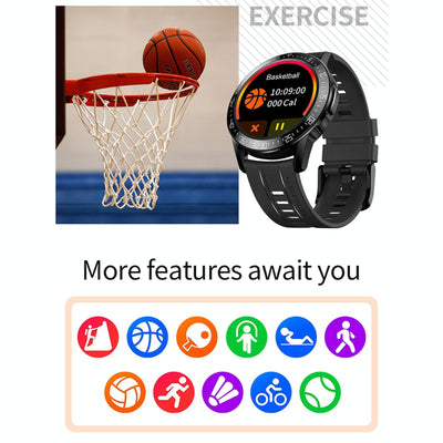 1.3 Inch Full-Fit Round Screen Smart Watch Support Sleep Monitor / Heart Rate Monitor / Temperature Monitoring Black