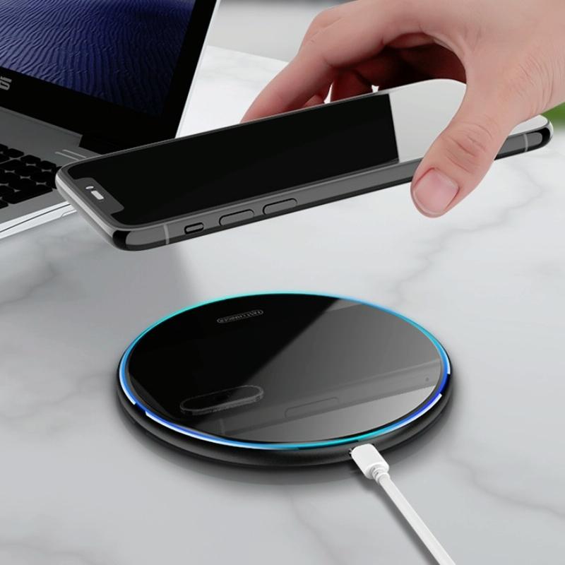 15W Round Acrylic Mirror Wireless Charger - Black