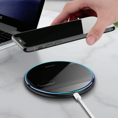 15W Round Acrylic Mirror Wireless Charger - Black