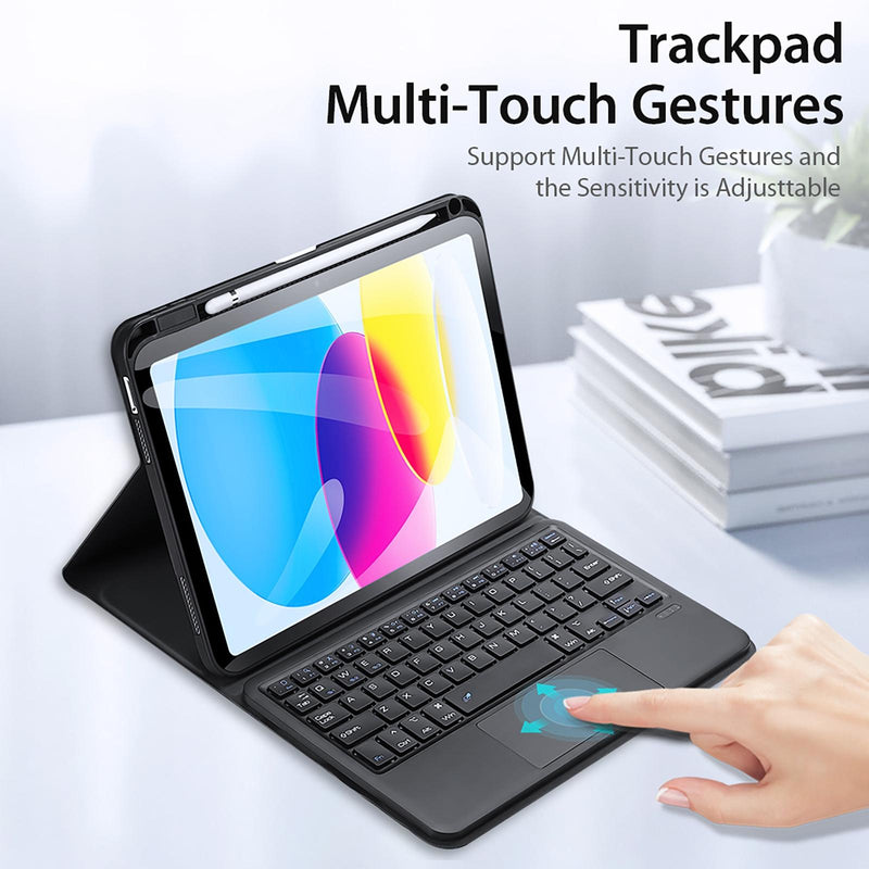 2022 Bluetooth Keyboard Leather Case For Ipad 10.9 With Touchpad & Smart Sleep - Black