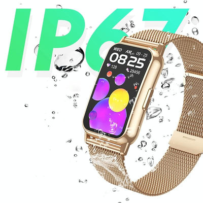 1.47 Inch Steel Strap Ip67 Waterproof Smart Watch Support Heart Rate / Blood Pressure Gold