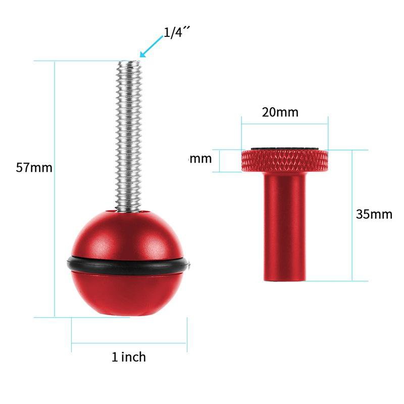 Adjustable Ball Head Adapter For Underwater Photography Lights - 1/4 Inch Red