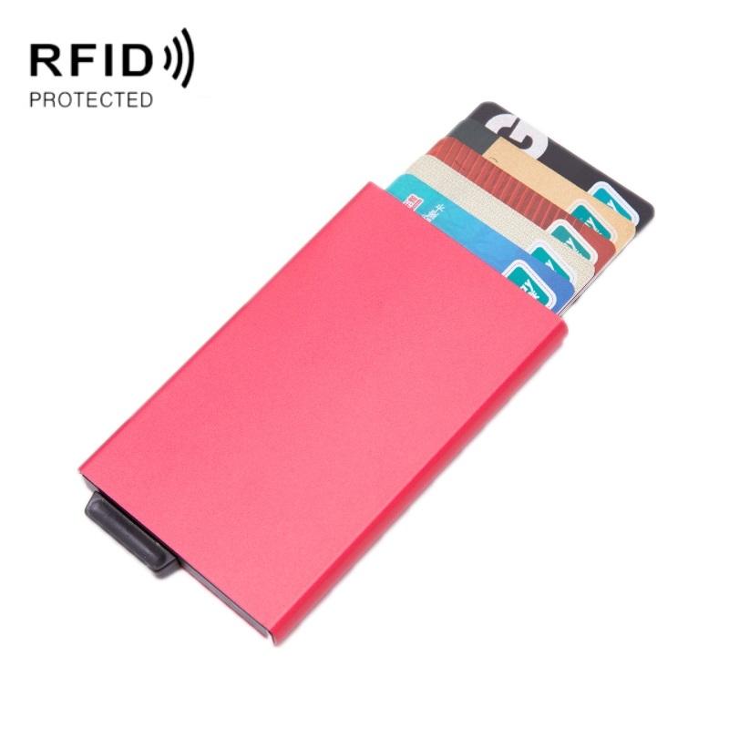 Automatic Eject Rfid Blocking Aluminum Card Wallet - Red