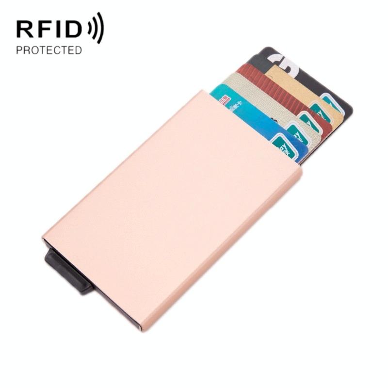 Automatic Eject Rfid Blocking Aluminum Card Wallet - Red