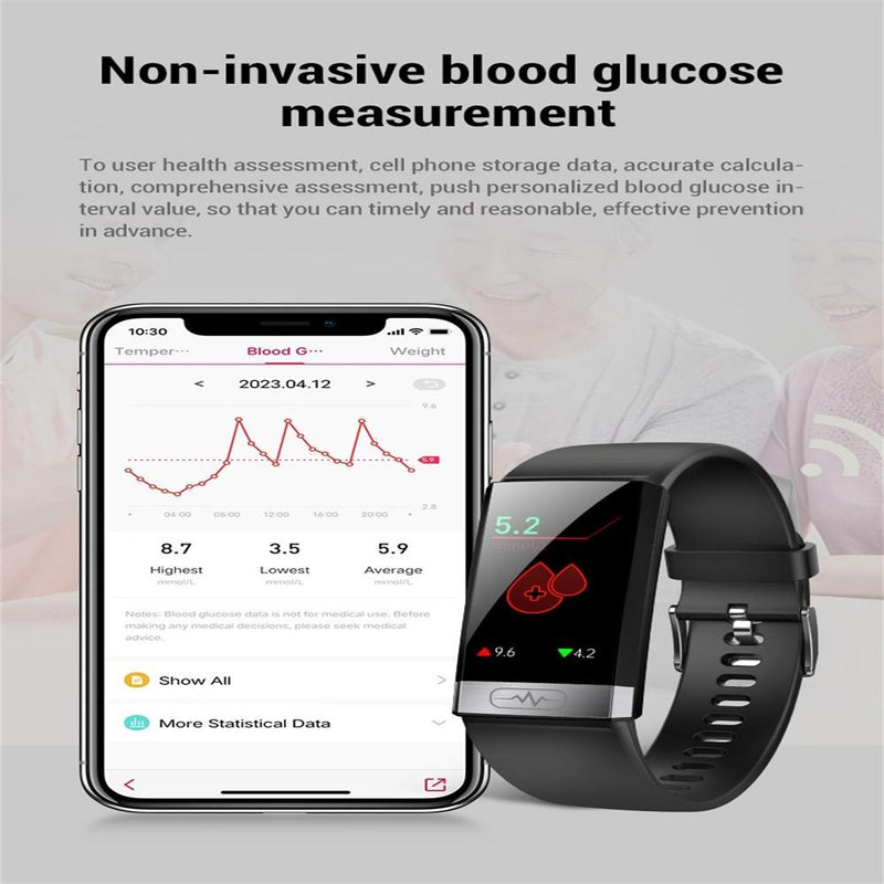 Smart Watch With Heart / Bp / Oxygen / Glucose Monitoring Available - Black