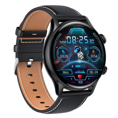 1.36 Inch Amoled Screen Leather Strap Smart Watch Support Nfc Function / Blood Oxygen Monitoring - Gold