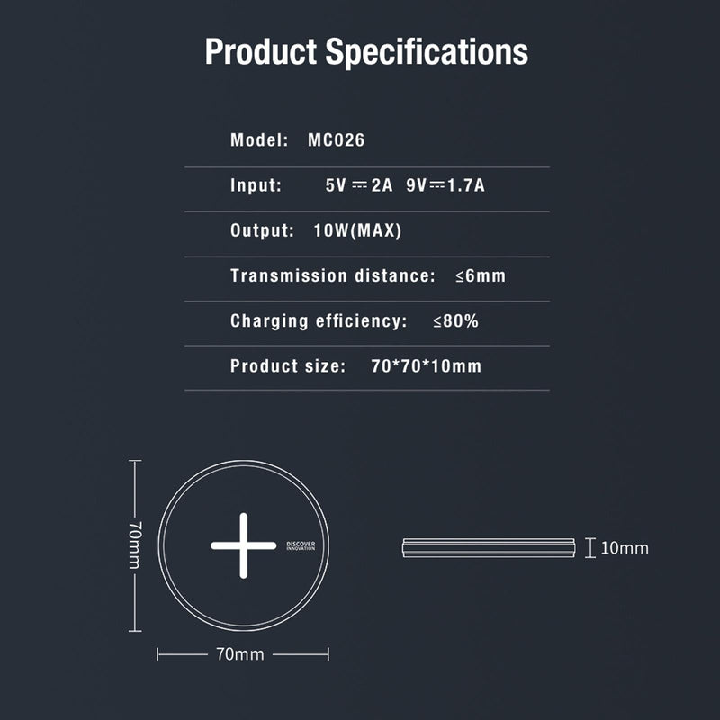 Fast Charging Wireless Charger Portable & Button Design