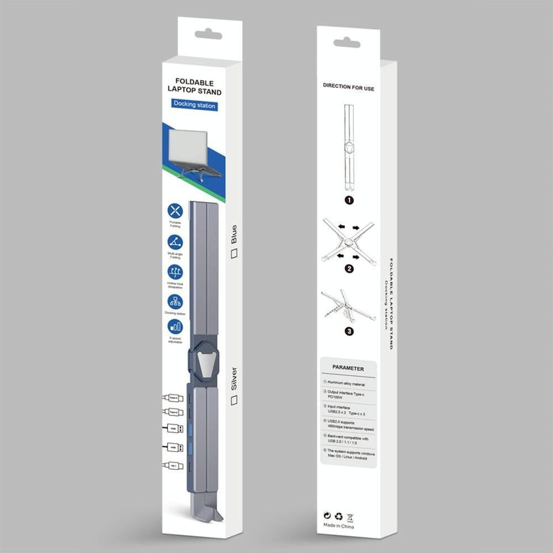 Versatile Laptop Docking Stand with Enhanced Cooling and Folding Design - Silver