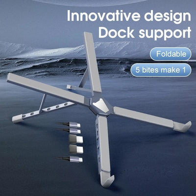 Versatile Laptop Docking Stand with Enhanced Cooling and Folding Design - Silver