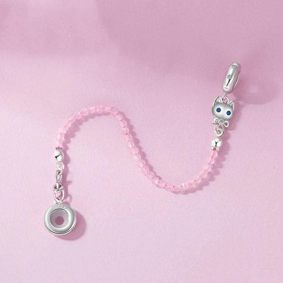 925 Sterling Silver Platinum Plated Cat Safety Chain Pendant