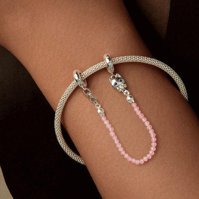 925 Sterling Silver Platinum Plated Cat Safety Chain Pendant