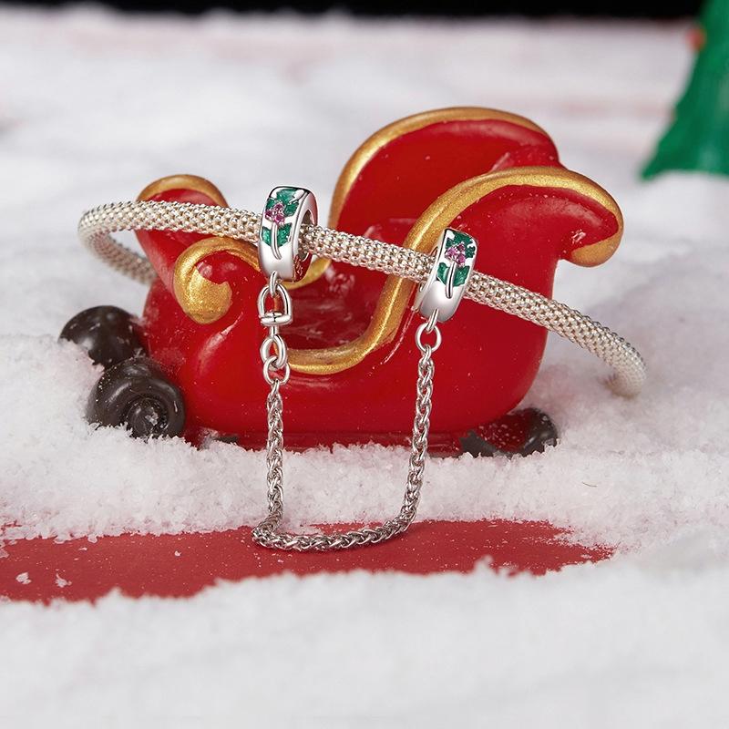 925 Sterling Silver Platinum Plated Leaf Safety Chain Bracelet