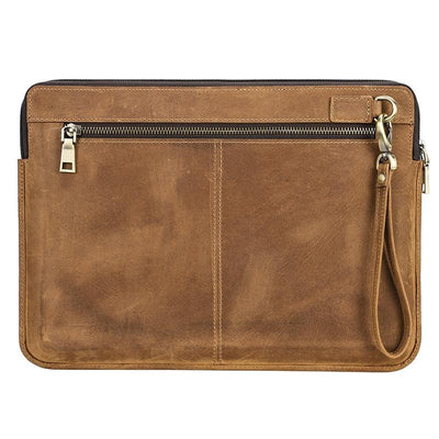 14.2 Inch Leather Laptop Sleeve for Macbook Pro - Black - Brown