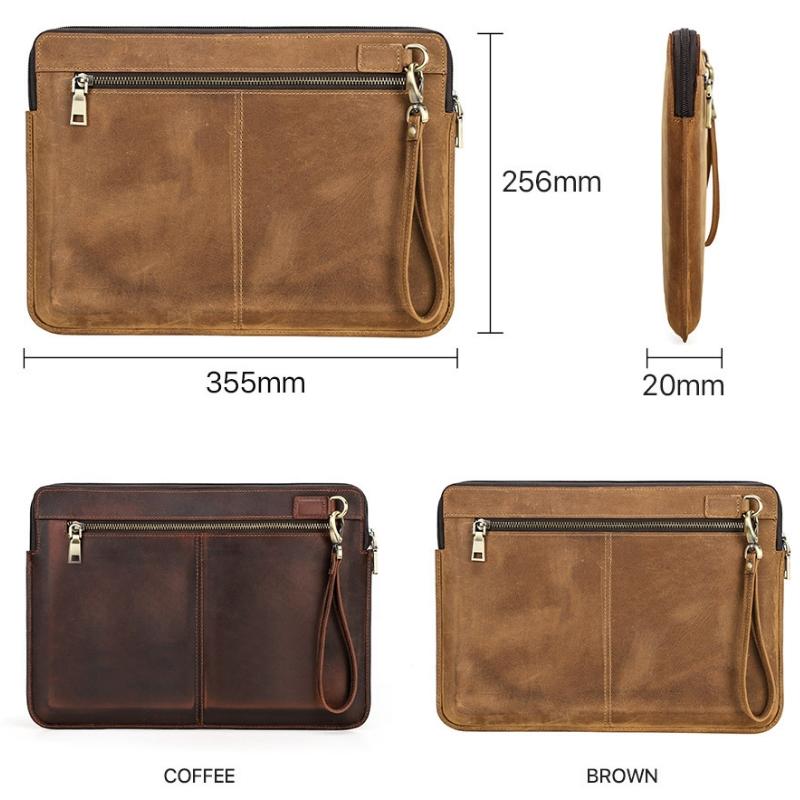 14.2 Inch Leather Laptop Sleeve for Macbook Pro - Black - Brown