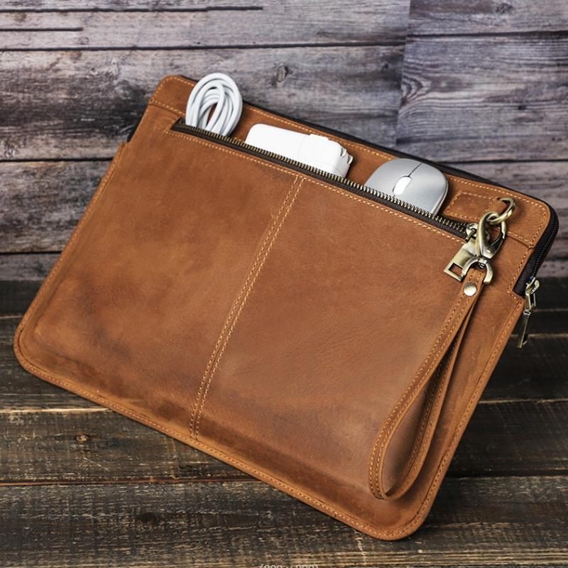 14.2 Inch Leather Laptop Sleeve for Macbook Pro - Black - Brown