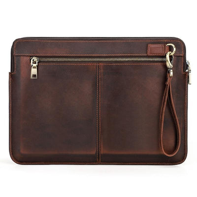 14.2 Inch Leather Laptop Sleeve for Macbook Pro - Black - Brown