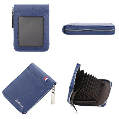 Large Multi Card Slot Organ Card Bag With Zip Coin Purse - Blue