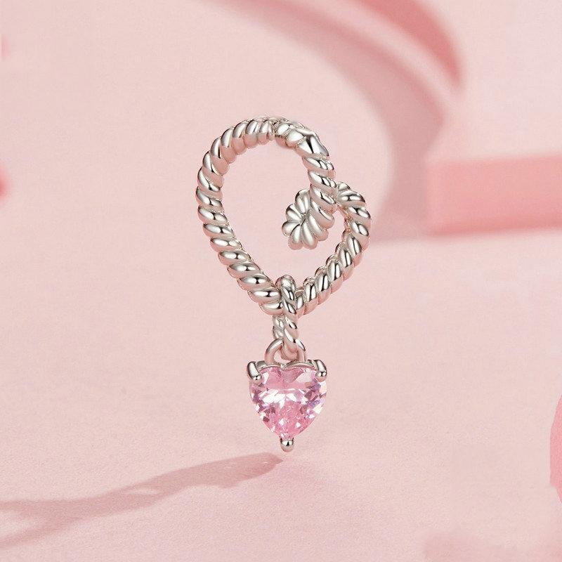 925 Sterling Silver Twisted Rope Heart Pendant Beads