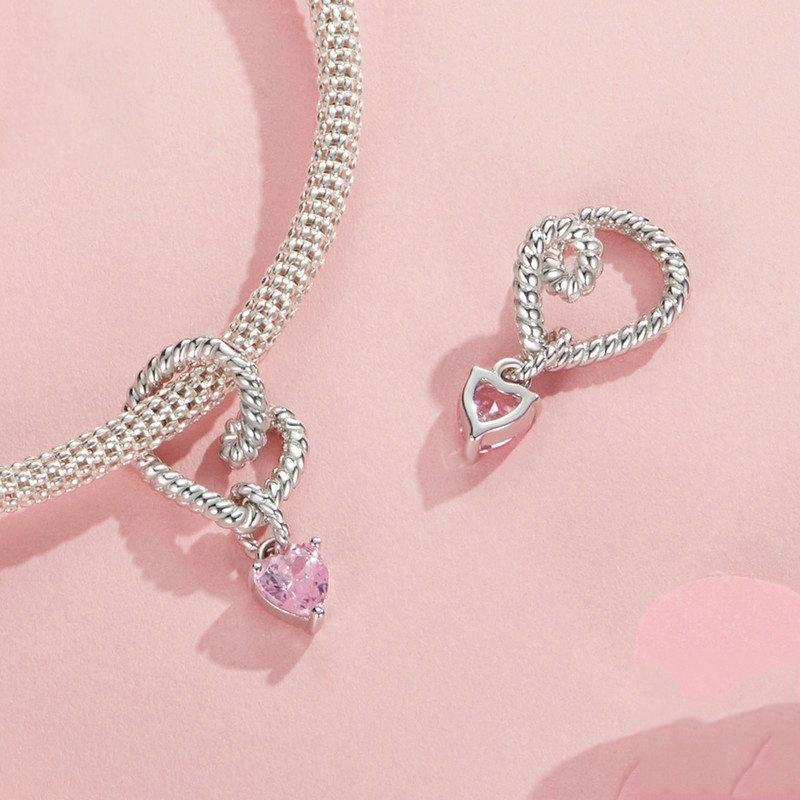 925 Sterling Silver Twisted Rope Heart Pendant Beads