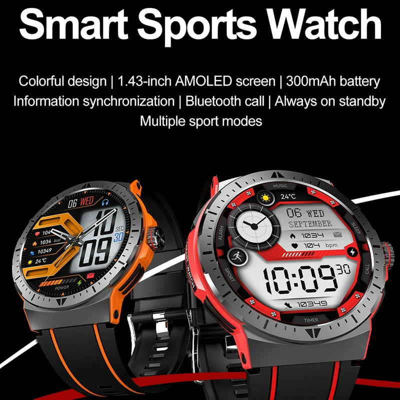 1.43 Inch Bt5.3 Ip68 Sport Smart Watch Support Bluetooth Call / Message Notification / Heart Rate / Blood Pressure Health Monitor - Orange