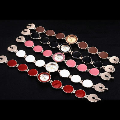 Black Round Dial Bracelet Quartz Wristwatch for Women