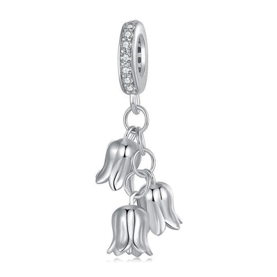 925 Sterling Silver Platinum Plated Lily Of The Valley Bracelet Pendant