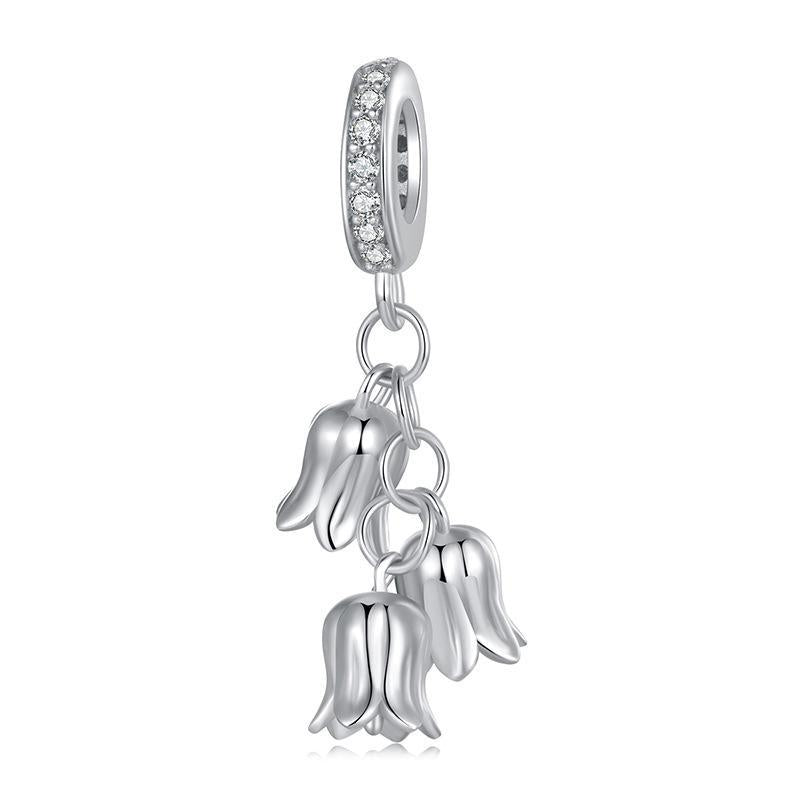 925 Sterling Silver Platinum Plated Lily Of The Valley Bracelet Pendant