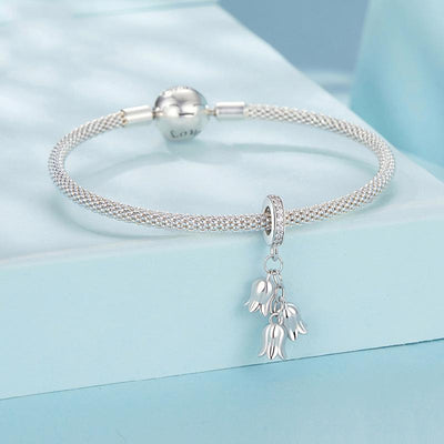 925 Sterling Silver Platinum Plated Lily Of The Valley Bracelet Pendant