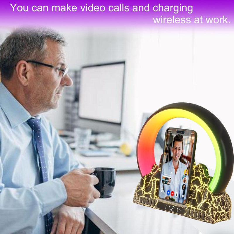 Wireless Charger With Alarm Clock & Bluetooth Speaker - Black