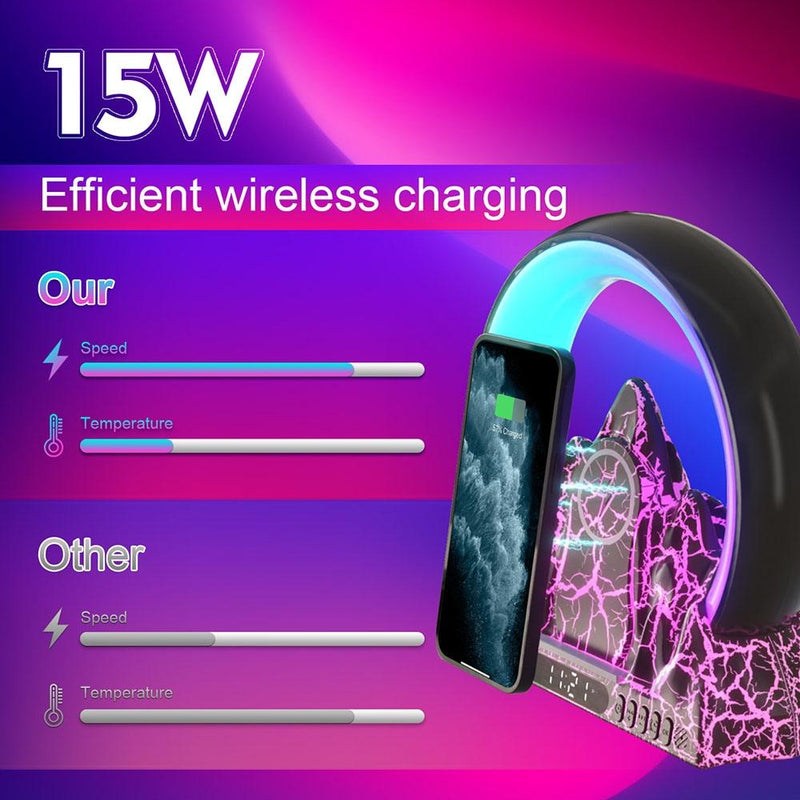 Wireless Charger With Alarm Clock & Bluetooth Speaker - Black