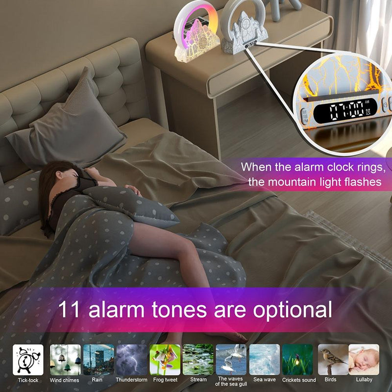 Wireless Charger With Alarm Clock & Bluetooth Speaker - Black