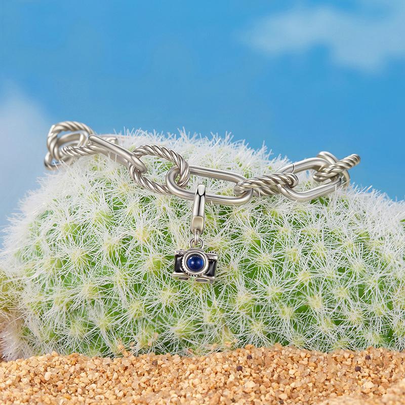925 Sterling Silver Openable Camera Bead Bracelet