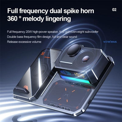 5 In 1 Magnetic Wireless Charger Stand With Clock & Speaker - Black