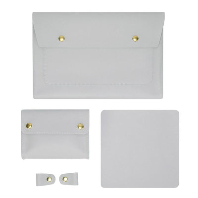 3-in-1 Waterproof Leather Laptop Liner Bag - 13 Inches - Light Grey