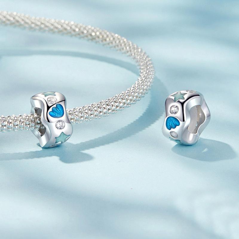 925 Sterling Silver Wave Shell Silicone Bracelet Beads