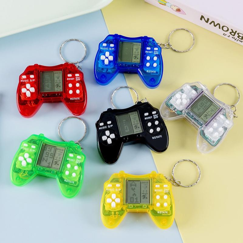 Portable Tetris Game Console Keychain - Nostalgic Puzzle Toy - White