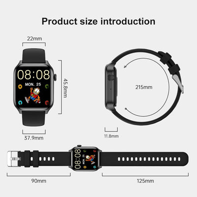 1.85 Inch Ip67 Waterproof Sports Health Monitoring Bluetooth Call Smart Watch - Black
