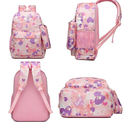 3 Piece Sweet Casual Backpack Set For Students - Purple