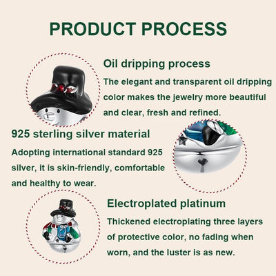 925 Sterling Silver Snowman Beaded Bracelet