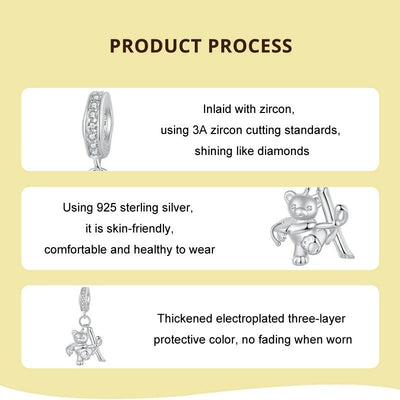 925 Sterling Silver Platinum Plated Bear Bracelet