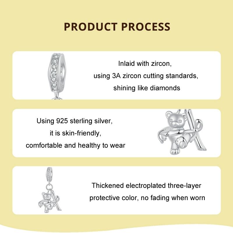 925 Sterling Silver Platinum Plated Bear Bracelet