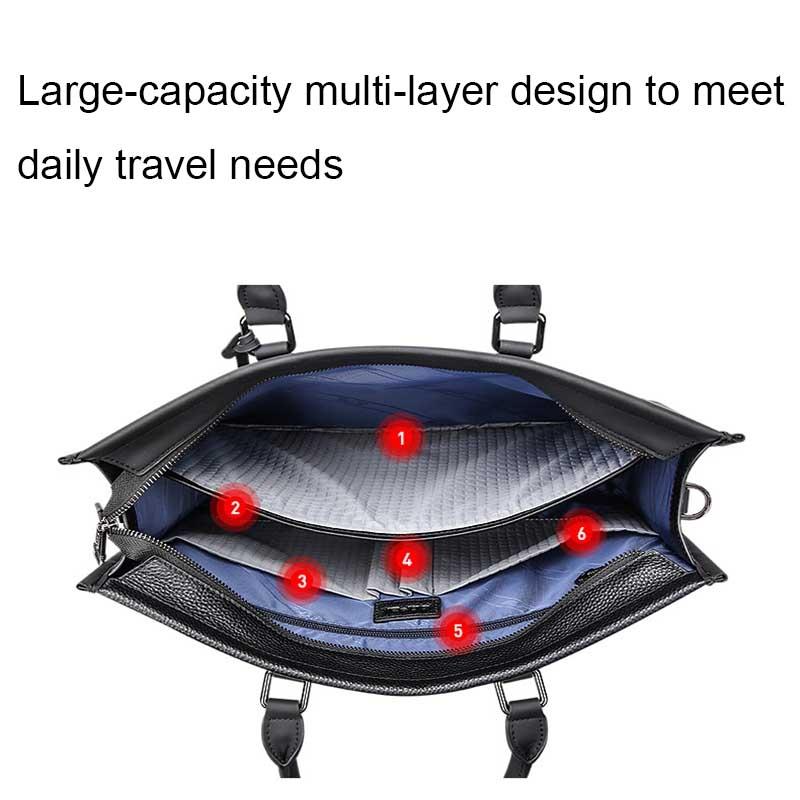 Large-Capacity Leather Laptop Messenger Briefcase In Black