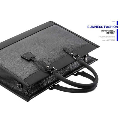 Large-Capacity Leather Laptop Messenger Briefcase In Black
